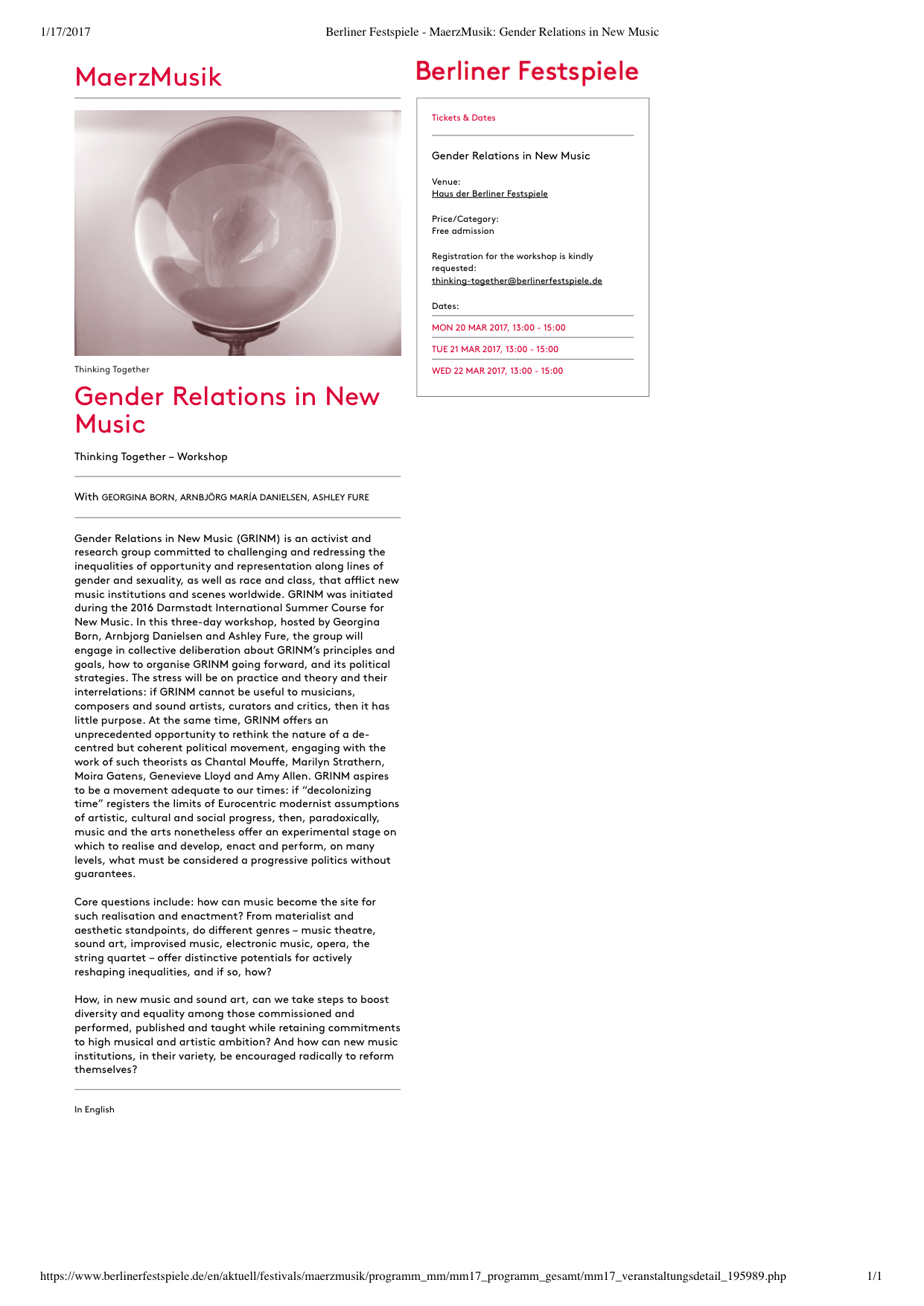 Preview of “Berliner Festspiele - MaerzMusik- Gender Relations in New Music”